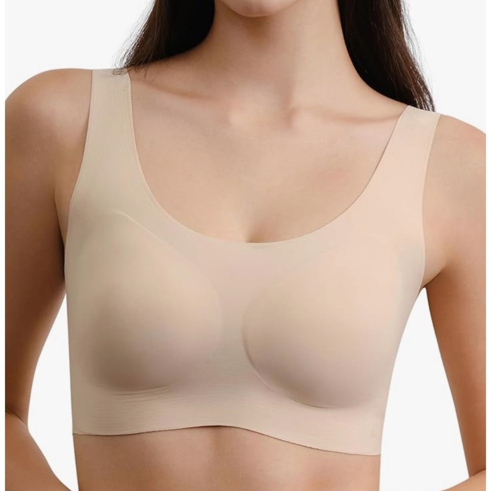 Niidor Seamless Wireless Bra Beige Nude Sz Large Removable Pads Comfort Bralette